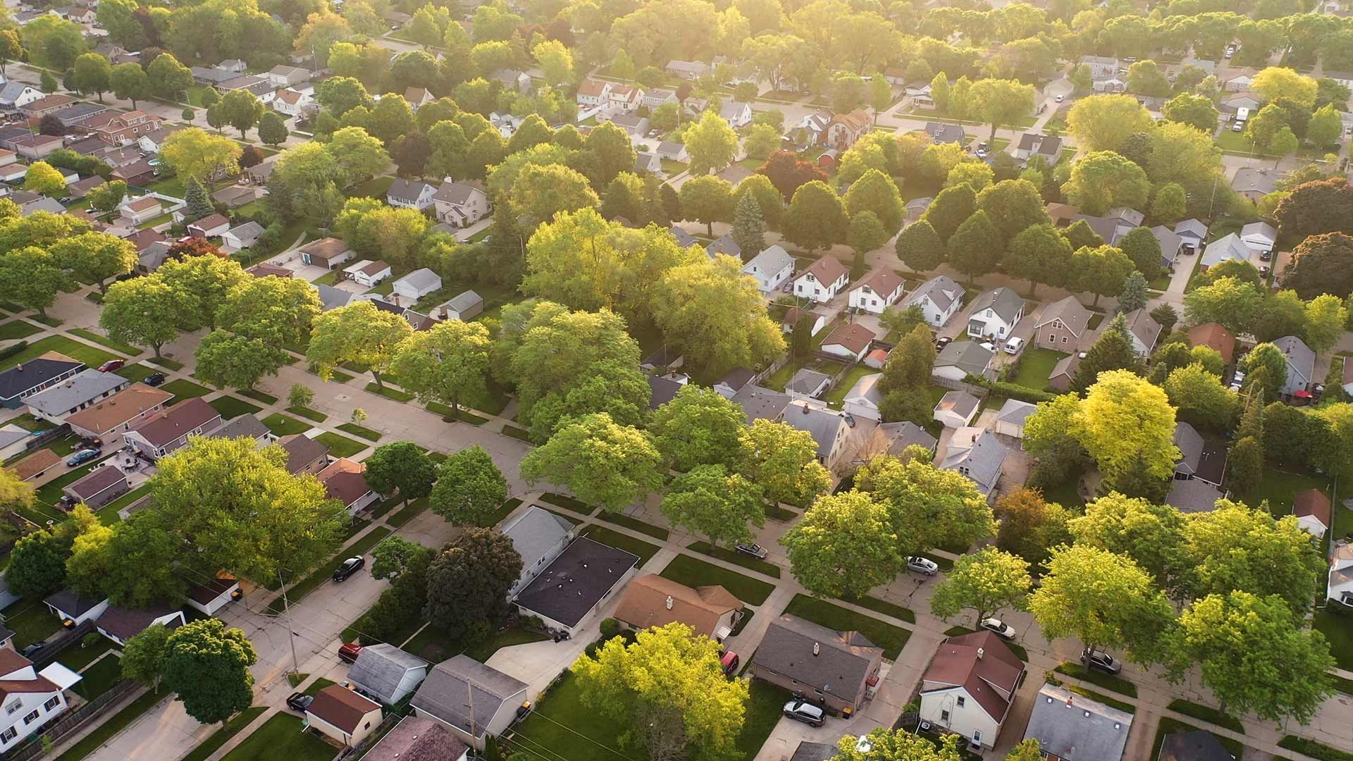 Aerial view of a neighborhood in Wells Branch, TX.
