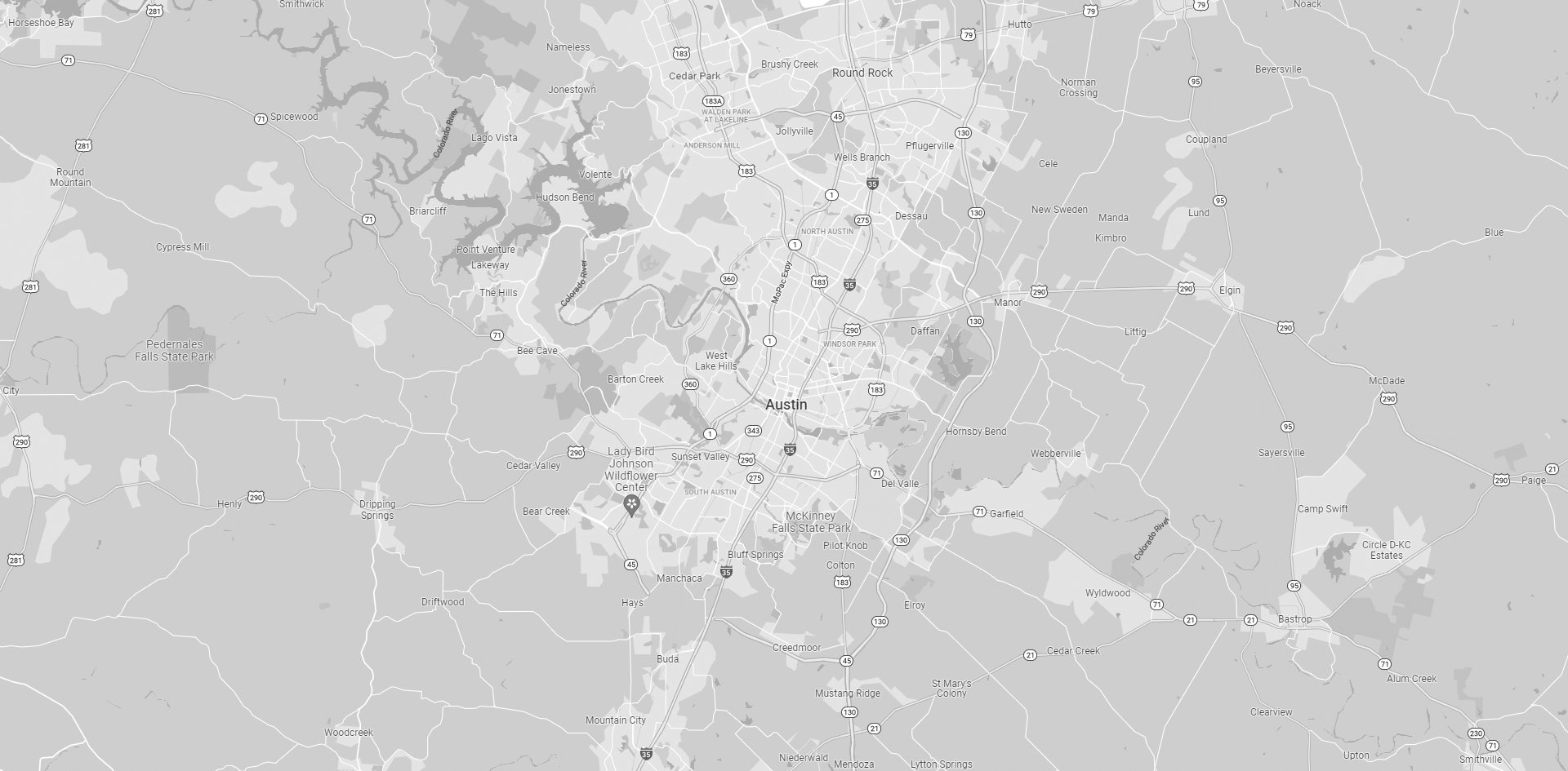 Austin, TX area map in black and white.