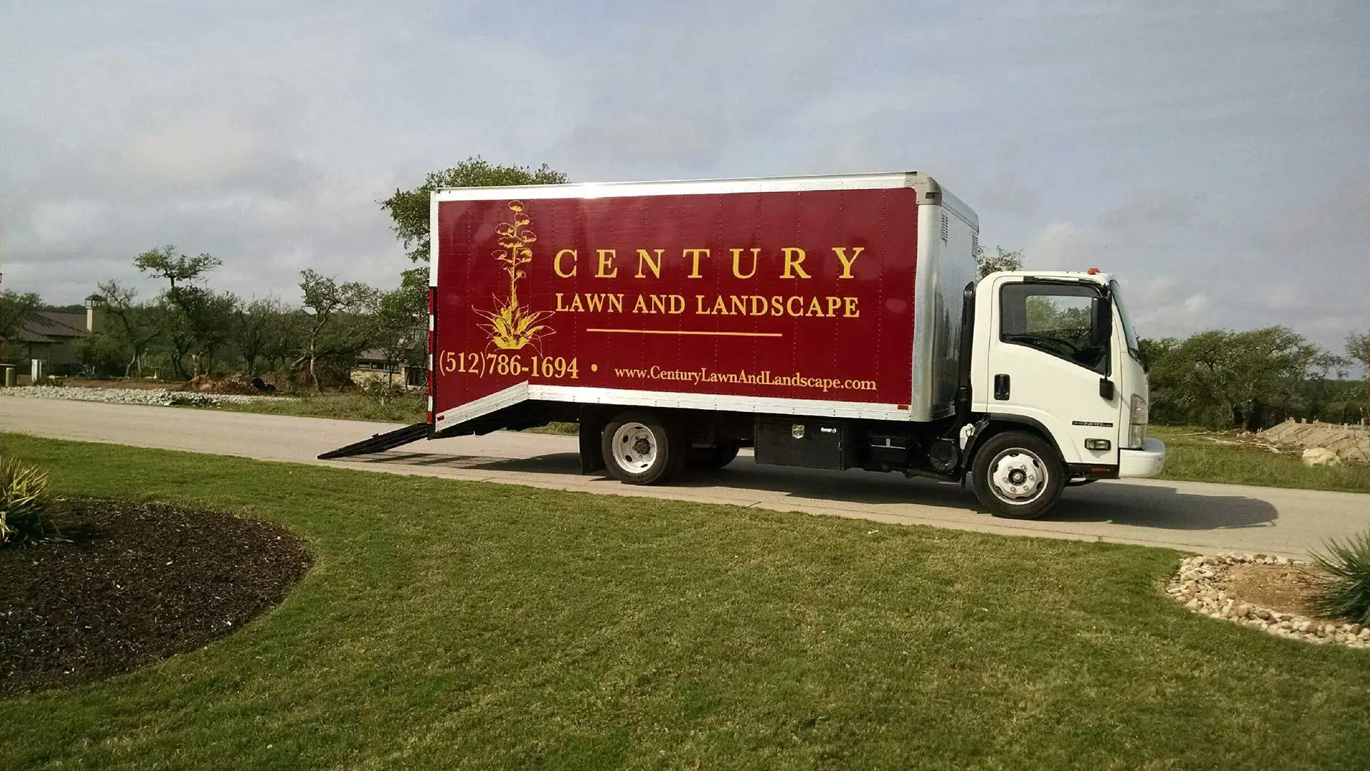 Century Lawn and Landscape box truck near Rollingwood, TX.